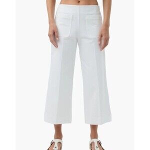 Trina Turk Women's Size 10 Fortunate White Wide Leg Cropped Pants Stretch Cotton